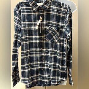 Navy and White Plaid Button Down Shirt‎